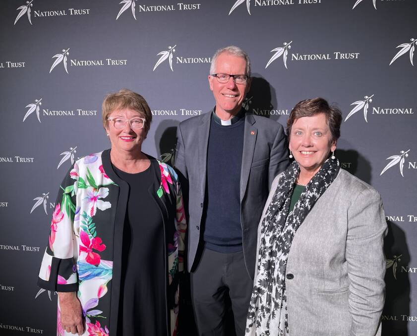 Sts Peter and Paul's Cathedral restoration committee members, Trish Groves, Father Tony Percy and chair, Dr Ursula Stephens attended the National Trust Awards in Sydney on Friday, May 12. Picture supplied.