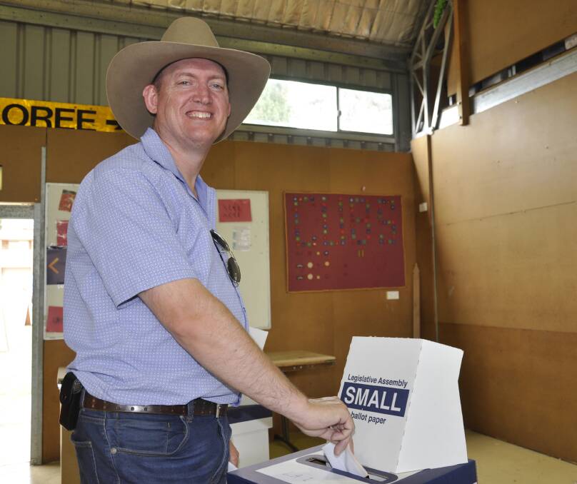 The Shooters, Fishers and Farmers Party candidate Andy Wood cast his vote at Goulburn Scout Hall on Saturday. Photo: Louise Thrower.