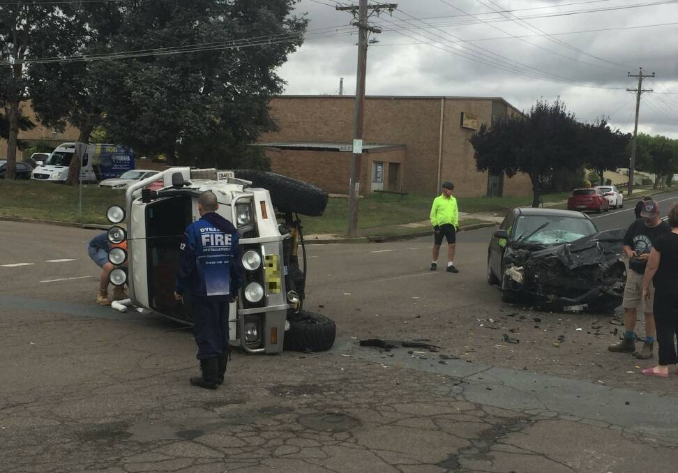 ON SCENE: A male and a female fortunately escaped injury after their vehicles collided at the Ross Street/ Taralga Road intersection on Tuesday morning. Photo: Bernard Martin.