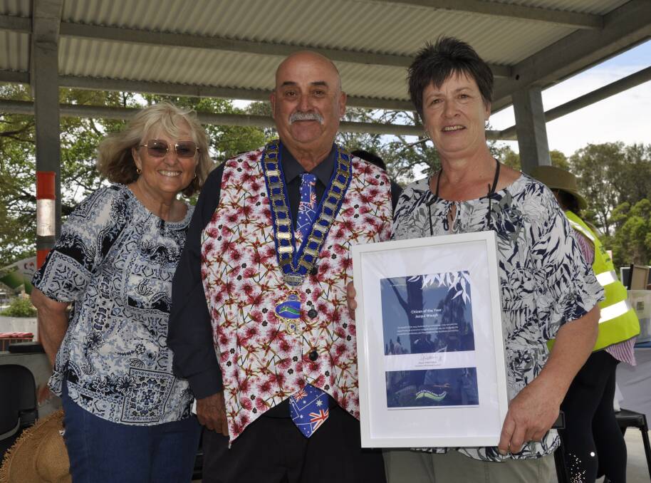 Gouburn's Australia Day 2024 ambassador, Carol James, Mayor Peter Walker and citizen of the year, Jacki Waugh. Picture by Louise Thrower.