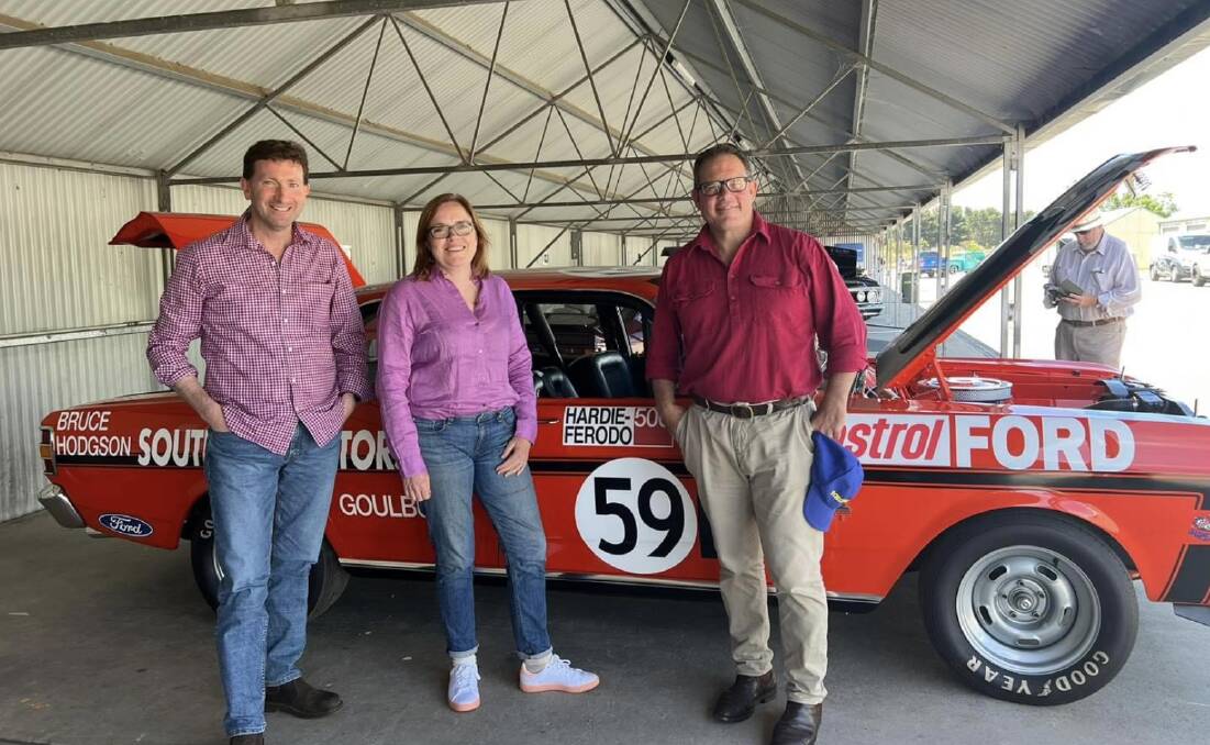 Labor candidate for Goulburn, Michael Pilbrow and shadow sports minister, Julia Finn joined federal MP and Parliamentary Friends of Motorsport member, Luke Gosling, at Wakefield Park late last year. Picture supplied.