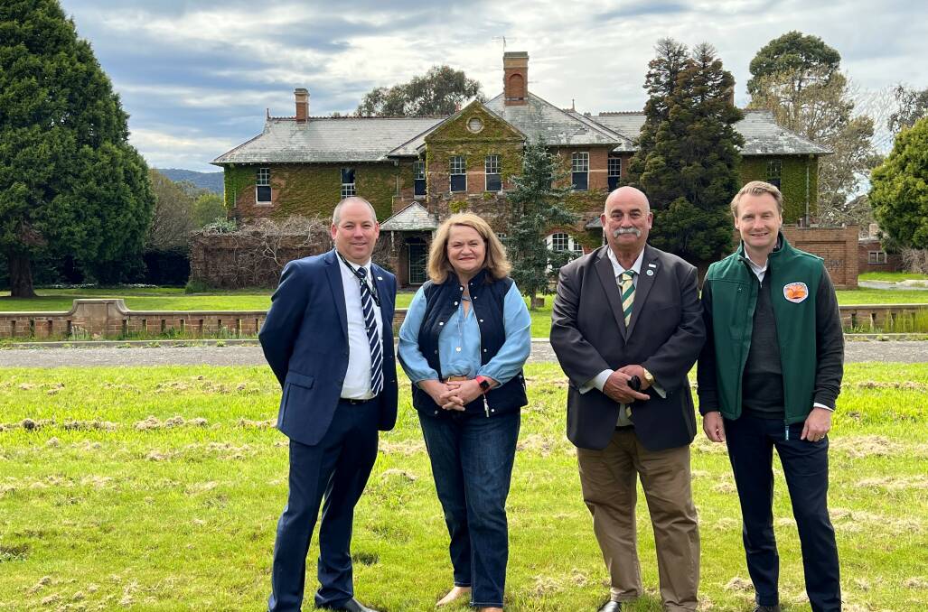 Goulburn MP Wendy Tuckerman (second left) asked environment and heritage minister James Griffin (right) to visit Goulburn. They are pictured at Kenmore Hospital with Goulburn Mulwaree Council general manager Aaron Johansson and Mayor Peter Walker. Picture supplied.