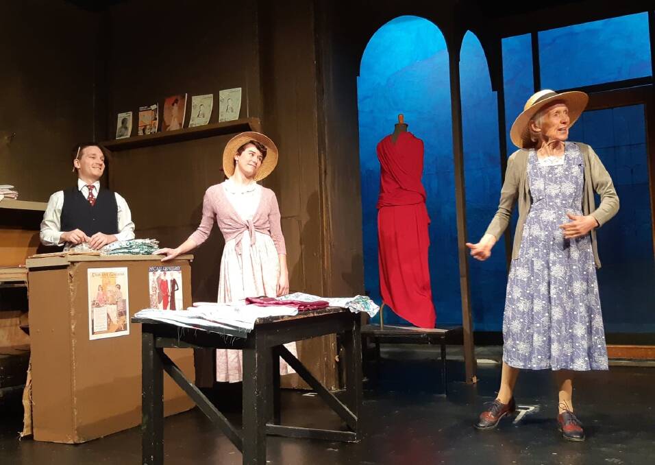 CLASSIC: Blake Selmes as Clifford Osborne, Hannah Cotton as Nelly and Jennifer Lamb as Mrs Davidson in a scene from Touch of Silk. The play continues this week and next. Photo: Danny Scott.