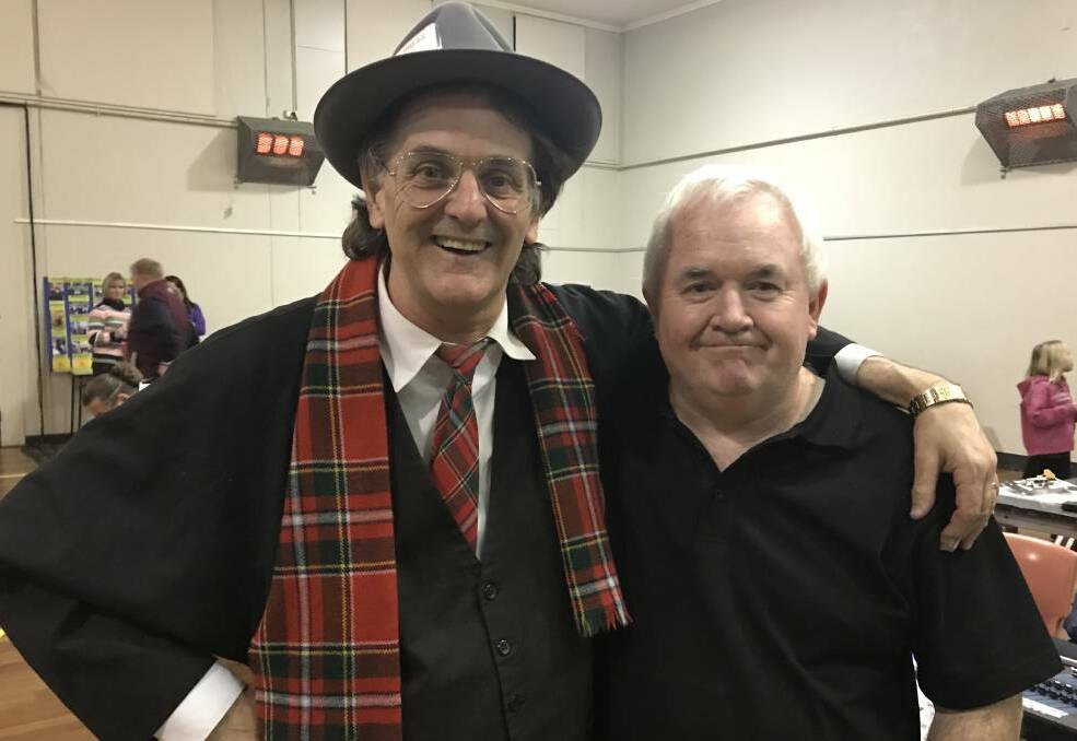 Chris Gordon (right) with singer Pat Drummond. Mr Gordon last year wrote the musical Getting There, based on Drummond's life, which was performed by the Rocky Hill Musical Society. Photo: Peter Oliver. 