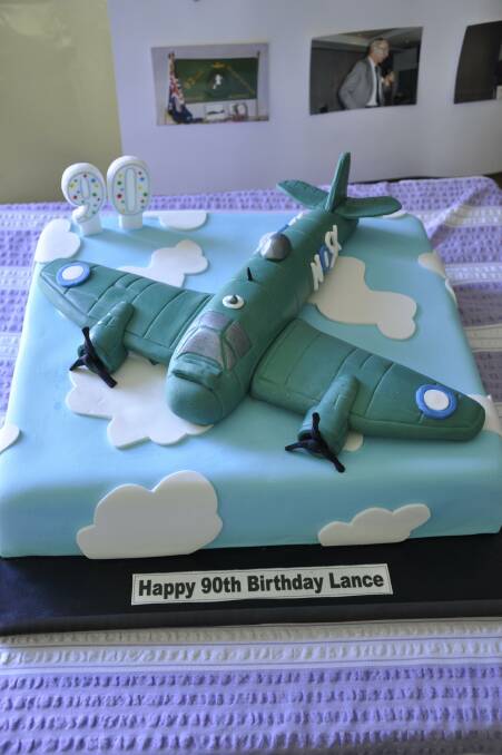 Lance Cooke celebrated his 90th birthday in style, with a cake depicting his favourite aircraft, the Beaufighter. Photo: Louise Thrower.