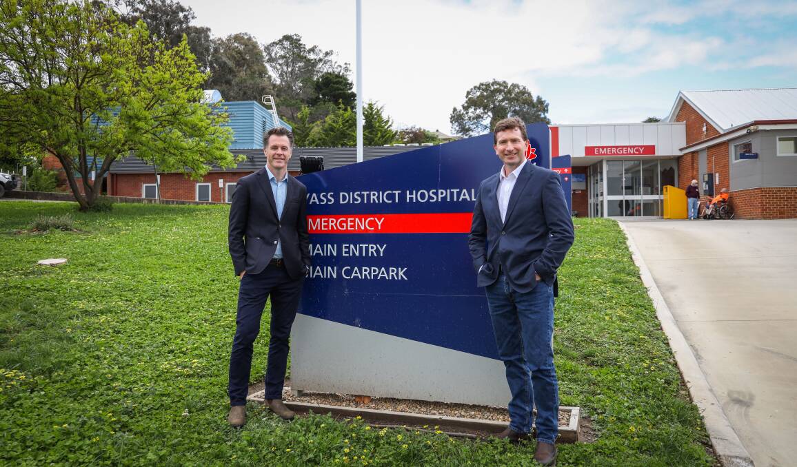 Opposition leader Chris Minns and Goulburn Labor candidate Michael Pilbrow at Yass Hospital on Wednesday. Picture supplied.