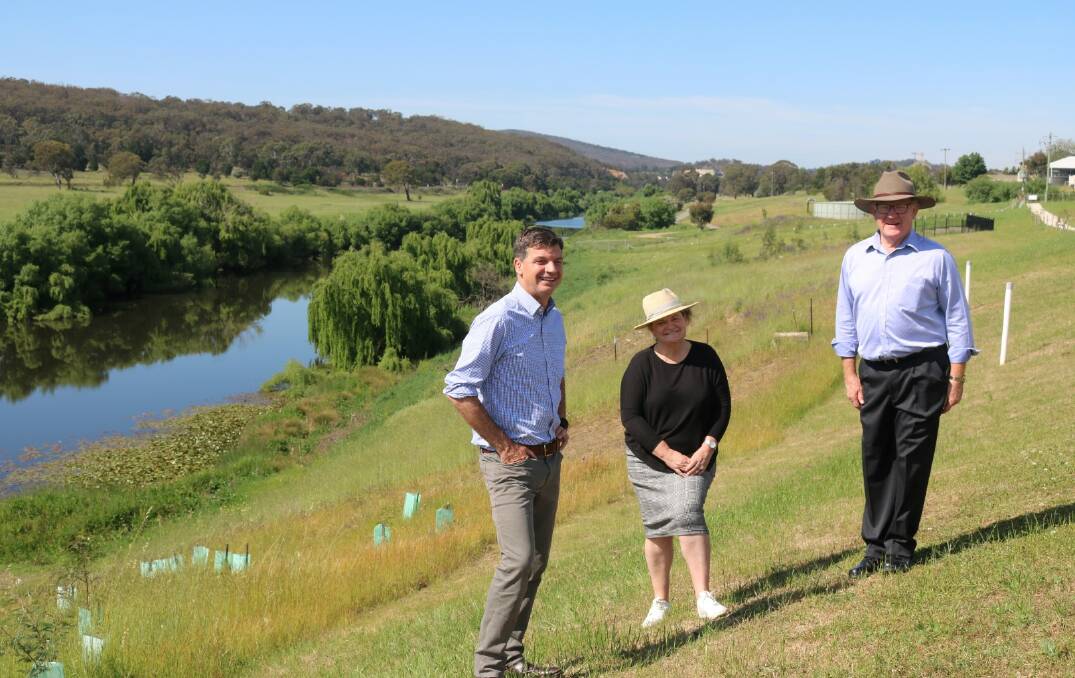 Former Goulburn Mulwaree mayor Bob Kirk and current councillor Bob Kirk pictured with Hume MP Angus Taylor and Goulburn MP Wendy Tuckerman in 2020 following a funding announcement for the Wollondilly Riverwalk. Photo supplied.