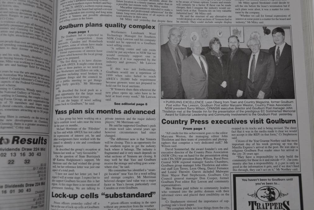 GONG: The Goulburn Post under Maryann Weston's editorship won the EC Sommerlad Award for Editorial Leadership and Community Involvement in 2002/03. Country Press Association executives visited the city and David Sommerlad presented the award. 