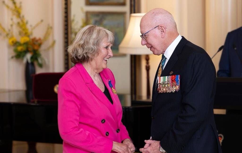 Cr Carol James received her OAM in the general division of the Kings Birthday Honours from Governor General David Hurley AC DSC on September 13. Picture supplied.