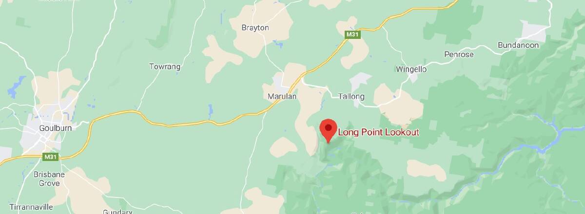 The helicopter was believed to have crashed in the Shoalhaven Gorge, off Longpoint Lookout near Tallong. Image: Google maps. 