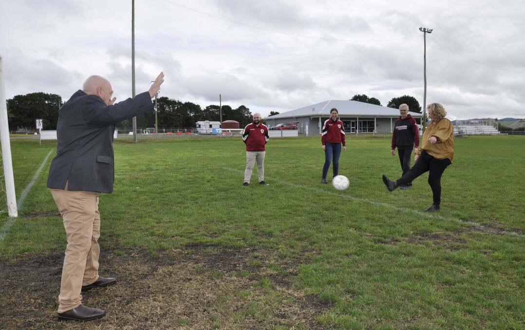 Deputy mayor Steve Ruddell blocks a shot from Goulburn MP Wendy Tuckerman, watched by the STFA's Jason Broadbent, Kayla Webb and Rob Scott. Picture by Louise Thrower.
