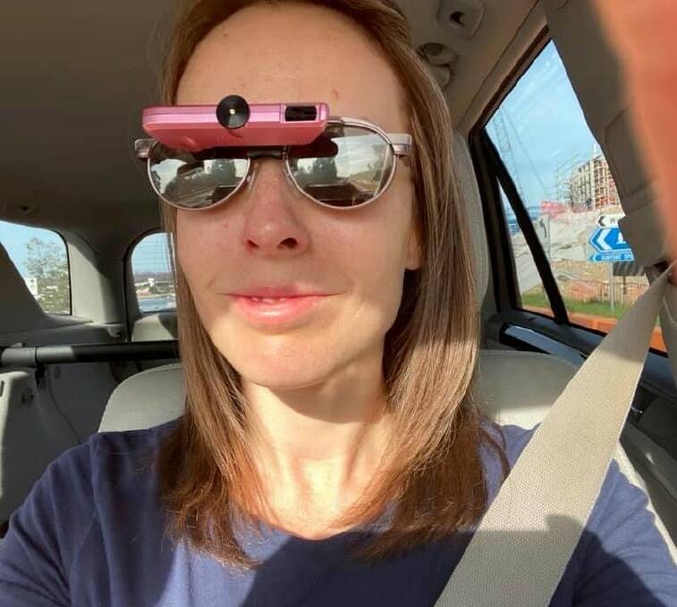 Jo Tweedie is an applicant for a NSW driver's licence. She is wearing a bioptic lens system. with a telescope attached to a pair of glasses, above one's normal line of sight.