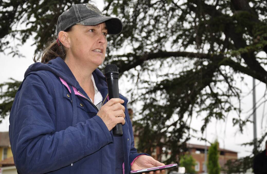 Parkesbourne grazier, Sue Arcus, told Saturday's crowd that the livestock market and rising costs were already crunching primary producers. Picture by Louise Thrower.