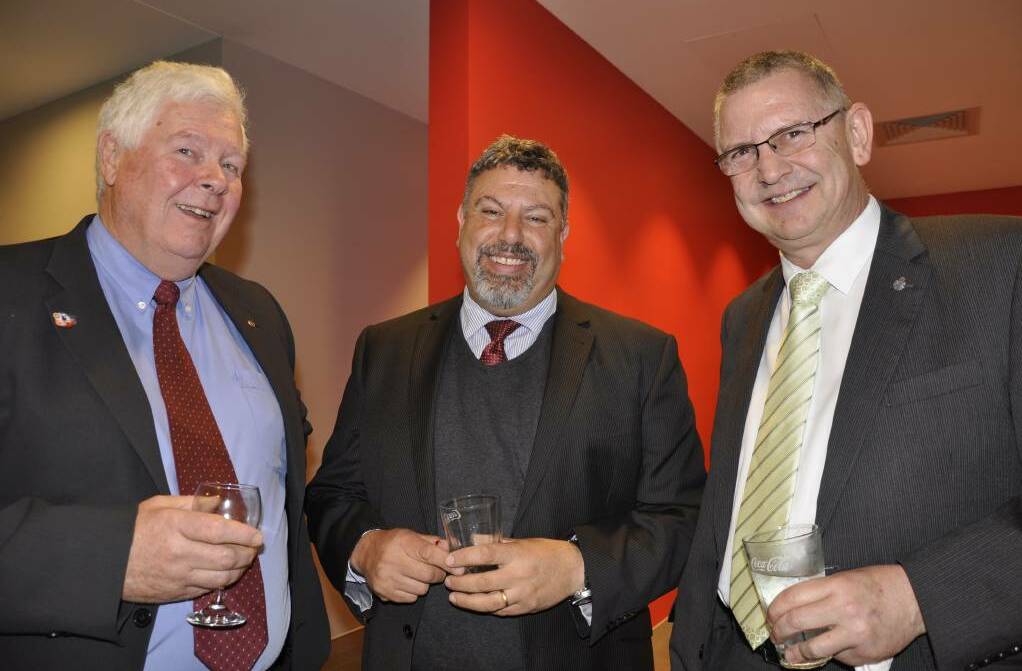 Goulburn Liberal Party branch president Grant Pearce (left) is pictured with then Goulburn High School principal Vero Joseph and former Goulburn Mulwaree Mayor Geoff Kettle's (right) farewell in 2016.