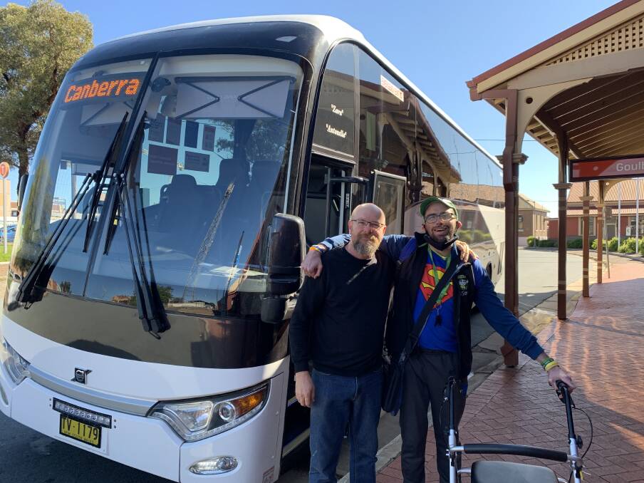 VALUABLE SERVICE: Regular Goulburn to Canberra bus commuter Richard Orchard, with a fellow passenger, laments what he brands the service's last run on Monday. Photo supplied.