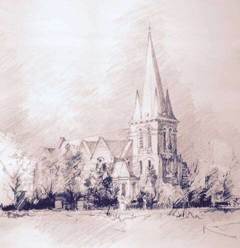 Mr Penalver put his artistic skills to good use in his 2017 book, Heralding Heritage. This sketch depicts Goulburn's Uniting Church in Goldsmith Street. Image supplied. 