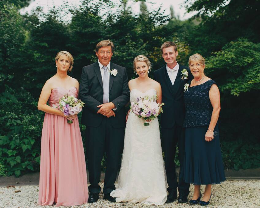Wayne Adams adored his family. He's pictured her at daughter Jessica's wedding to Daniel Fischer with other daughter Skye (left) and wife, Toni. Photo supplied.