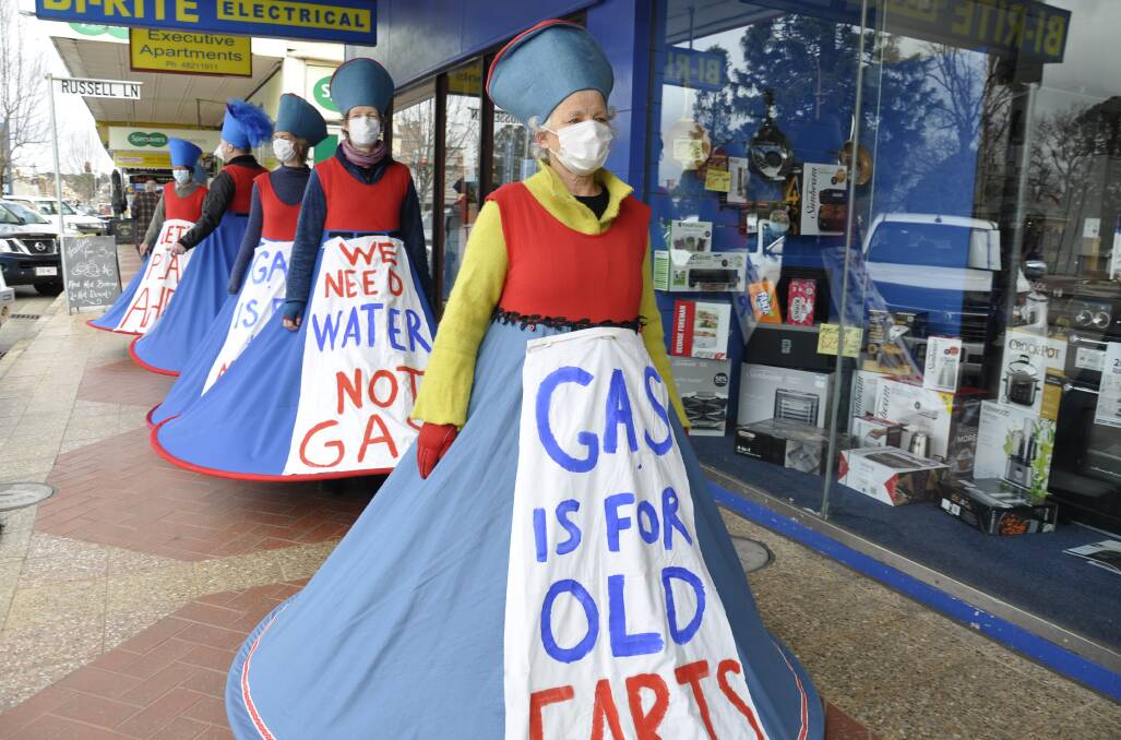 Members of Extinction Rebellion paraded Goulburn's CBD as part of their protest outside Energy and Emissions Reduction Minister Angus Taylor's office on Wednesday. Photo: Louise Thrower.