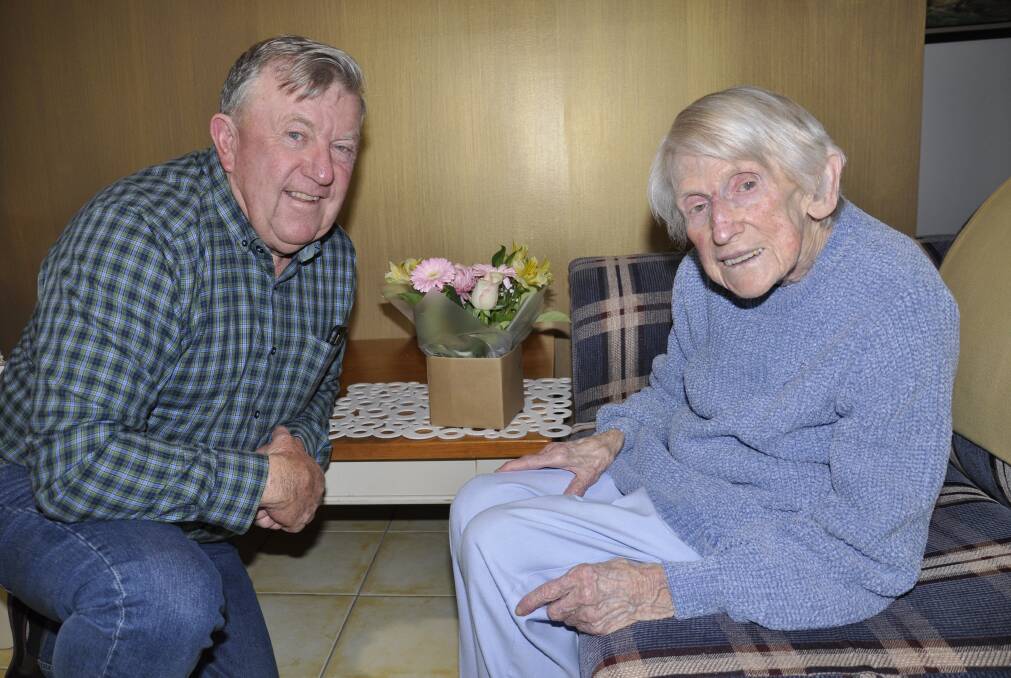 LONG LIFE: Former Myrtleville woman, Doreen Corby, will celebrate her 100th birthday on Thursday, July 14. She's pictured here with son, Ian, who cares for her. Photo: Louise Thrower.