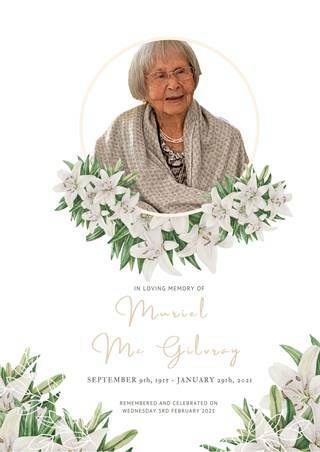 LONG LIFE: Muriel McGilvray was farewelled at a funeral service in Ballina on February 3. Image supplied.
