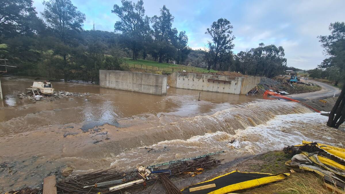 Peelwood Road at Peelwood Creek was awash due to heavy rain. Photo: Upper Lachlan Shire Council.