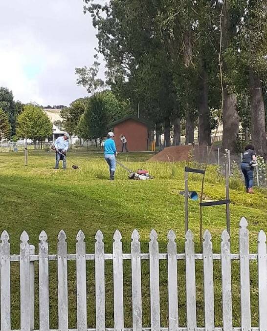 Residents went to work in both Goodhew and Gray Parks ahead of Australia Day in Taralga. Photo: Terry Bennett.