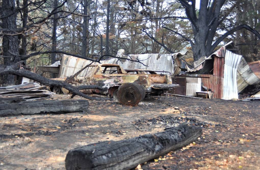 A shed at Ken Fleming's home in the Wombeyan area was destroyed by fire. Photo: Hannah Sparks.