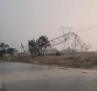 The severe storm toppled an electricity tower at Yass. Photo: Gunning-Fish River Rural Fire Brigade. 