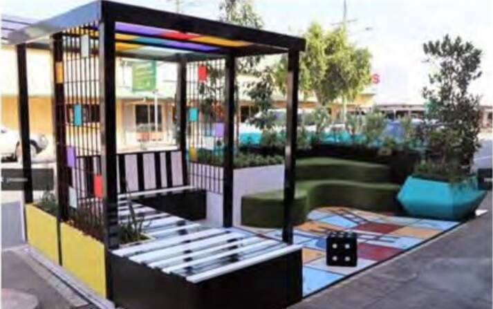 Two movable parklets including a cafe style type and a relaxed seating area have been suggested at the front of Belmore Park. Image sourced.