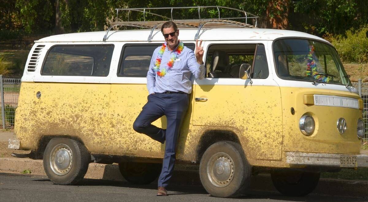 DRIVING DIRTY: Orange City Counicl CEO Dave Waddell with his dirty Kombi van is included in the fundraising calendar. Photo: SUPPLIED