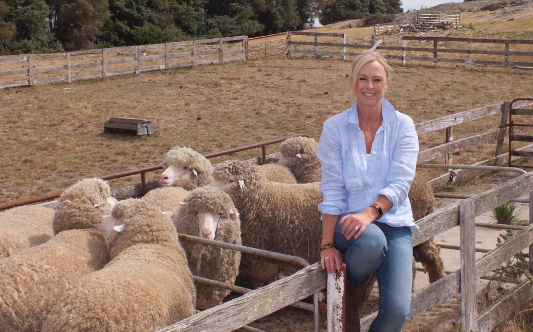 Woolpoll 2018: Kristen Frost at Thalabah with a selection of stud ewes that are included in the 2018 show team. Photo Bronwyn Haynes.