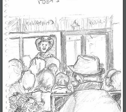 Poets' Breakfast: A pencil artist called Milo drew the crowd at the Chat a Way Cafe in Crookwell on the weekend.