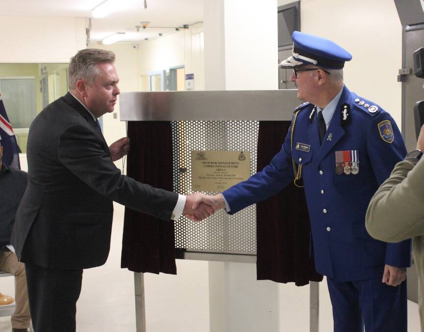 OPENING: Minister for Corrections Anthony Roberts and CSNSW Commissioner Peter Severin unveil Supermax 2.0 at the Goulburn Correctional Complex on May 14. 