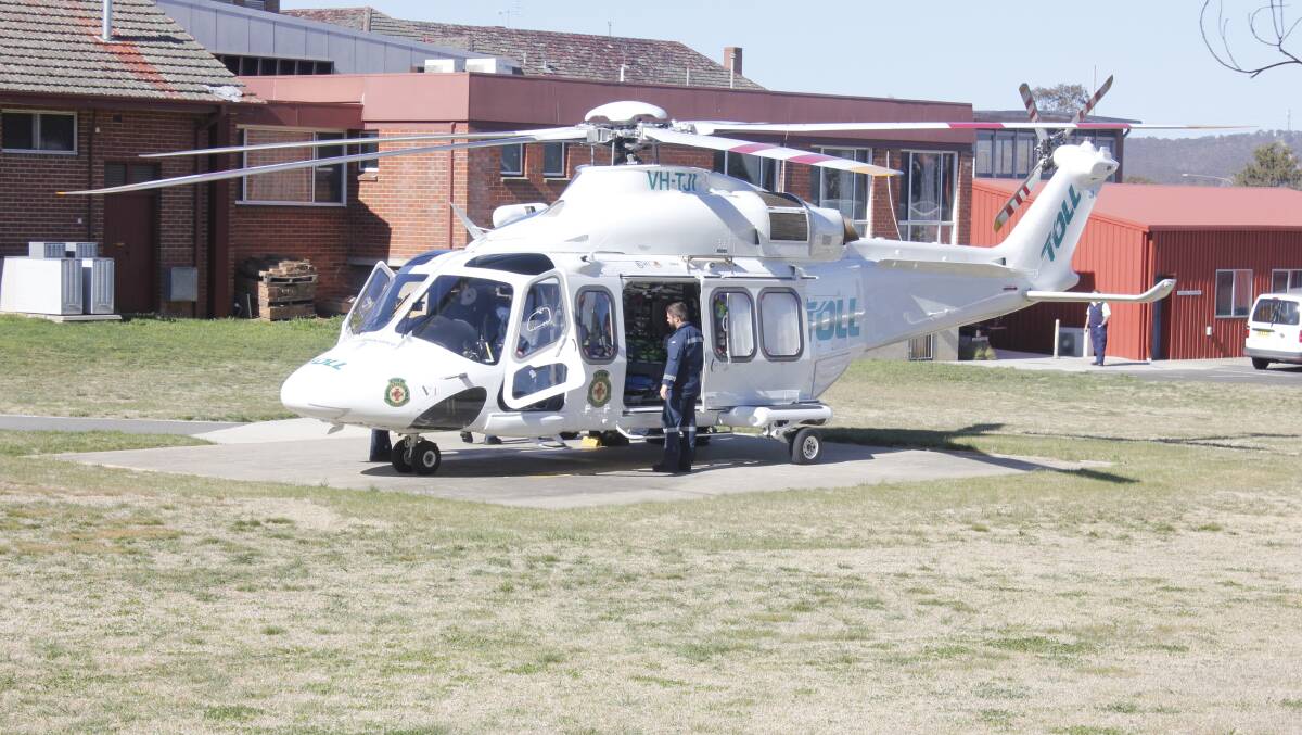 The chopper arriving at Goulburn Base Hospital to retrieved the injured person. 