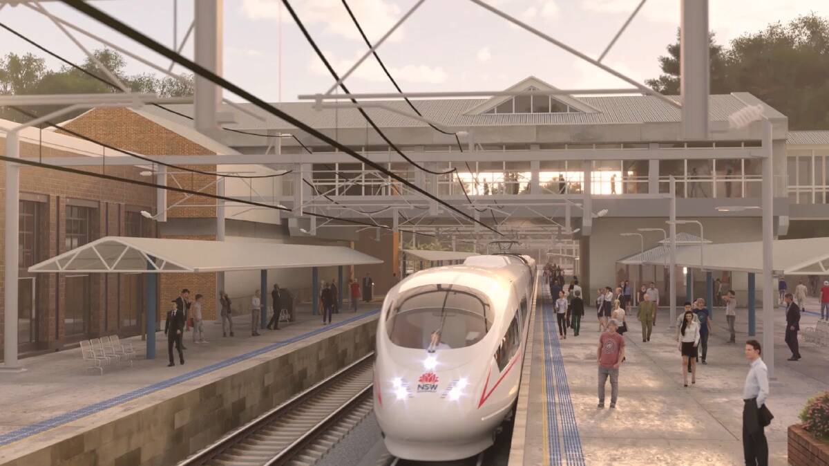 STATIONARY: An artist's impression of a station on the proposed Hugh Speed rail network. Image supplied. 