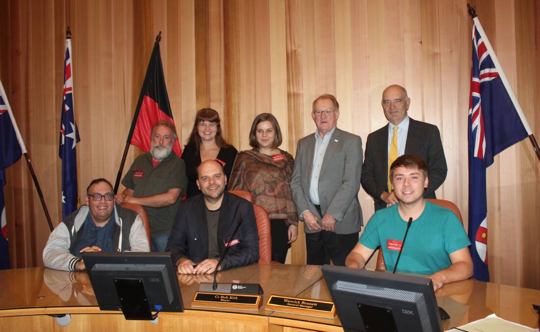 GREETING: Members of Teatre Brama met with Goulburn Mulwaree Mayor Bob Kirk, general manager Warwick Bennett and Cr Alfie Walker at the council on Wednesday. 
