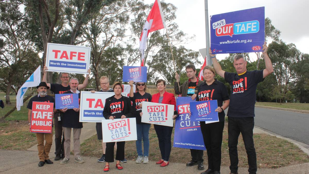 PROTEST: A protest rally outside at the Goulburn TAFE campus in March last year. Photo David Cole. 
