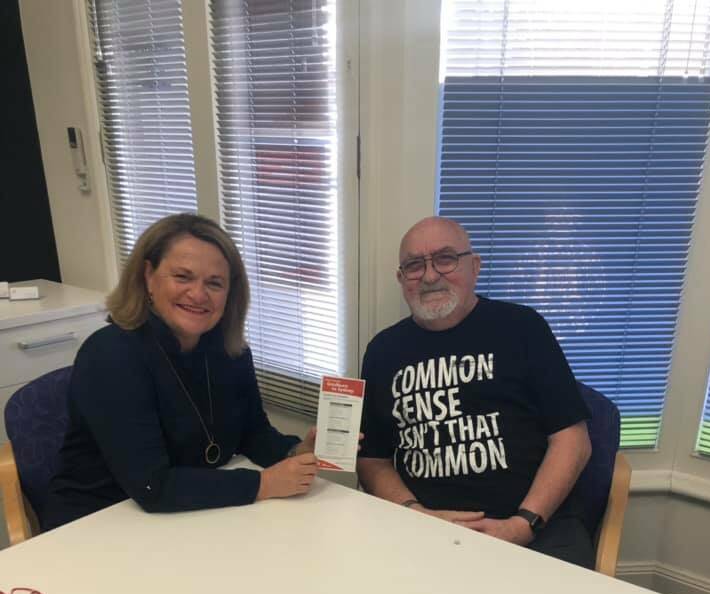 Member for Goulburn Wendy Tuckerman's and Lawrie Sullivan in her office. Photo supplied. 