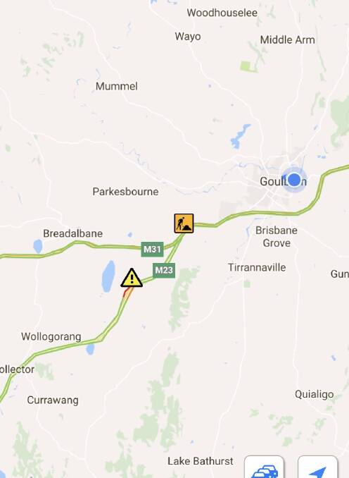 The accident site on the Federal Highway at Yarra, near Goulburn. Image supplied from Live Traffic NSW. 