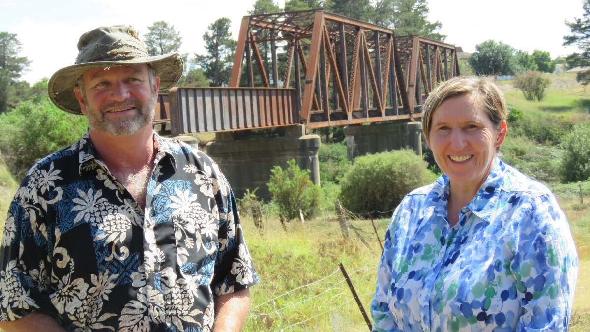 SUPPORT: Rail trail supporter Matt Ford and Greens candidate for Goulburn Saan Ecker near the former Kenmore Bridge, which would be upgraded as part of the Goulburn to Crookwell Rail Trail project. 