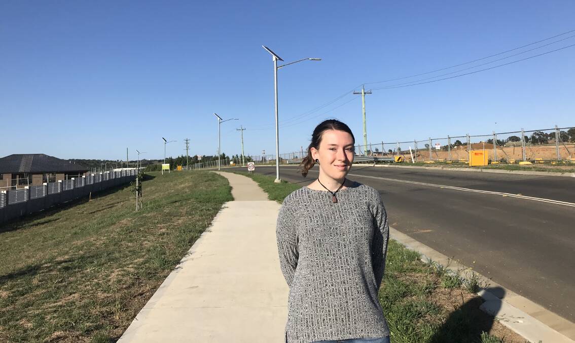 BRIGHT MOVE: Cr Leah Ferrara on Marys Mount Rd, where the council is already leading the way in combining renewable energy and street safety by installing more than 50 solar powered lights recently. Photo David Cole.