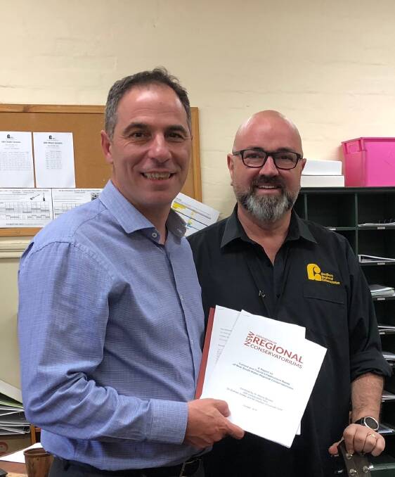 BOOST: Shadow Minsiter for Education Jihad Dib with Goulburn Regional Conservatorium director Paul Scott-Williams when Mr Dib was here in January. 