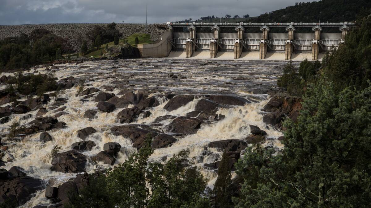 Water released over the Wyangala Dam spillway in September 2016. Photo, Walter Peeters (SMH).