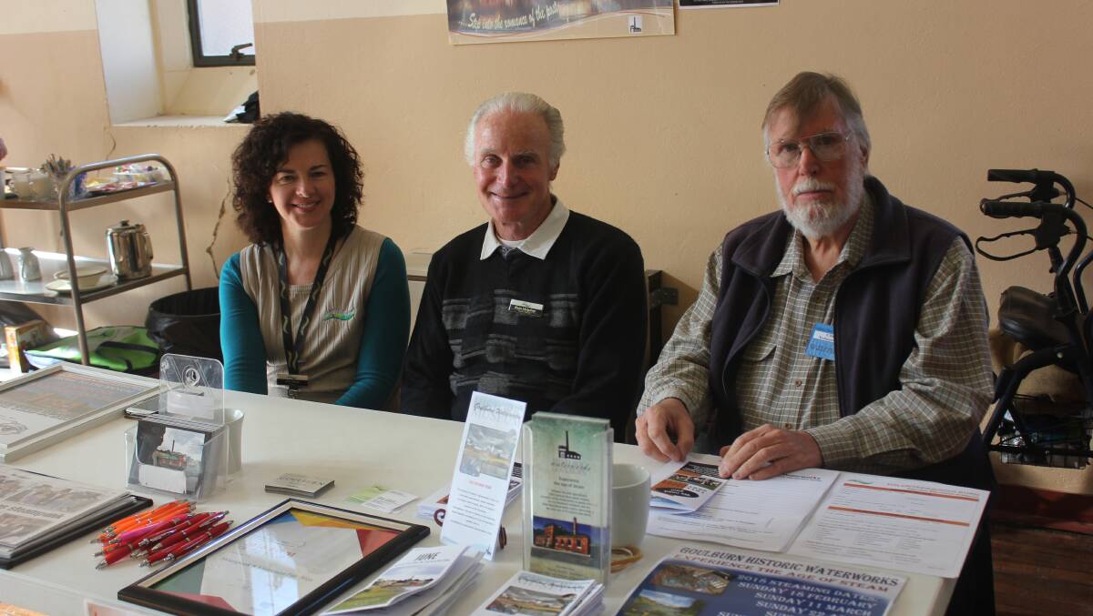 Expo organiser Julie Salway with waterworks volunteers Bryan Mulquiney and Cliff Giles at the Expo. 