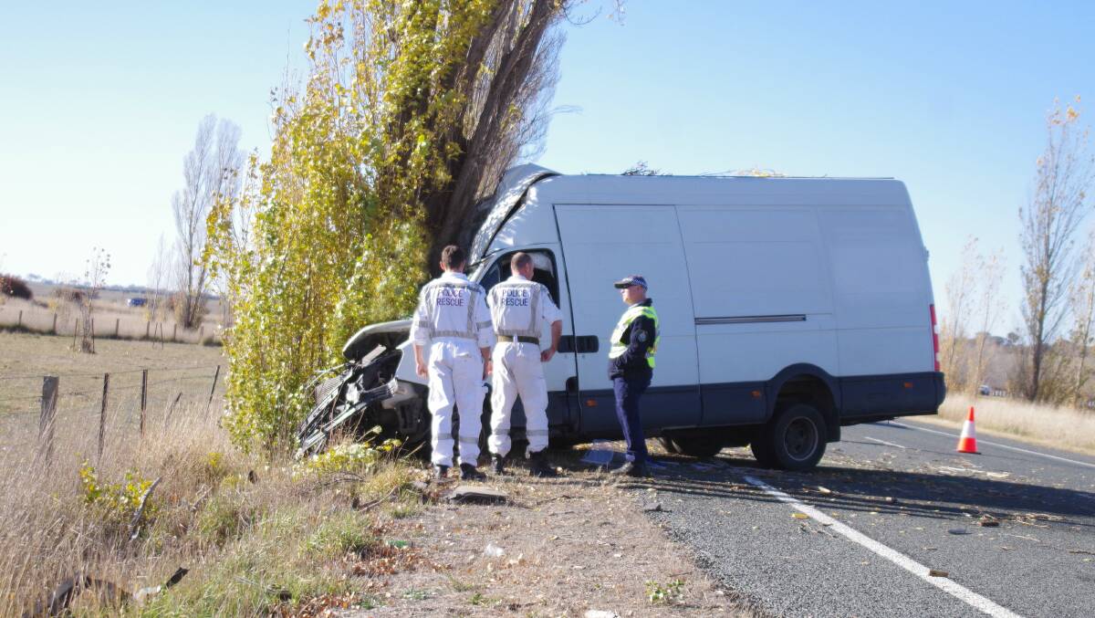 ACCIDENT SCENE: The accident scene on the Federal HIghway near Yarra. Photo: Darryl Fernance, Goulburn Post. 

