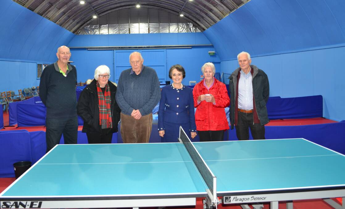 NEW LIGHTS: John Lees, Ann McGuirk, Bruce McGuirk, Pru Goward, Diana Lees and David Manning at the John Lees Table Tennis Centre for the funding announcement. 

