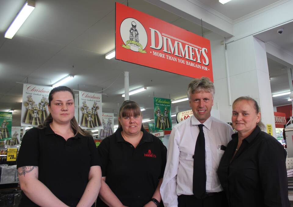 STAFF: Dimmeys full-time Goulburn staff Chloe Dowling, Anne McDonald, manager Geoff Maguire and Wanita Maguire. (Absent) Rebecca Brown. Photo David Cole. 