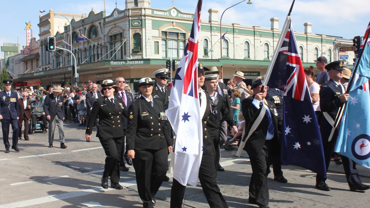 Chief Petty Officer Noelene Brennan and grandson Chief Petty Officer Don Blackley in  the Anzac Day March.
