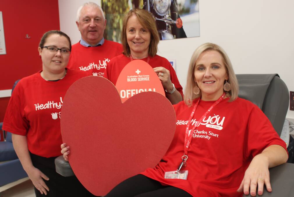 GIVING BACK: CSU Goulburn staff who donated blood in Goulburn (left) Dee Carroll, Greig Campbell, Rose Bell and Mandy Hunt. Photo: David Cole