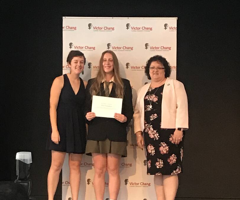 Mulwaree High student Ella Fennamore with (left) Dr Monique Bax from the Victor Chang Cardiac Research Institute and Deputy Mayor of Wollongong, Cr Tania Brown.